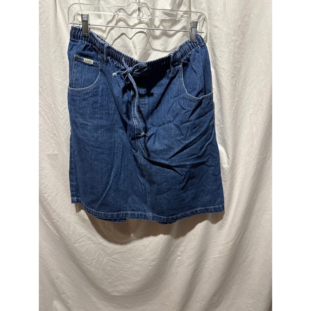 Vintage Bugle Boy Denim Skirt Blue Medium Wash Elastic Waist Drawstring Mini